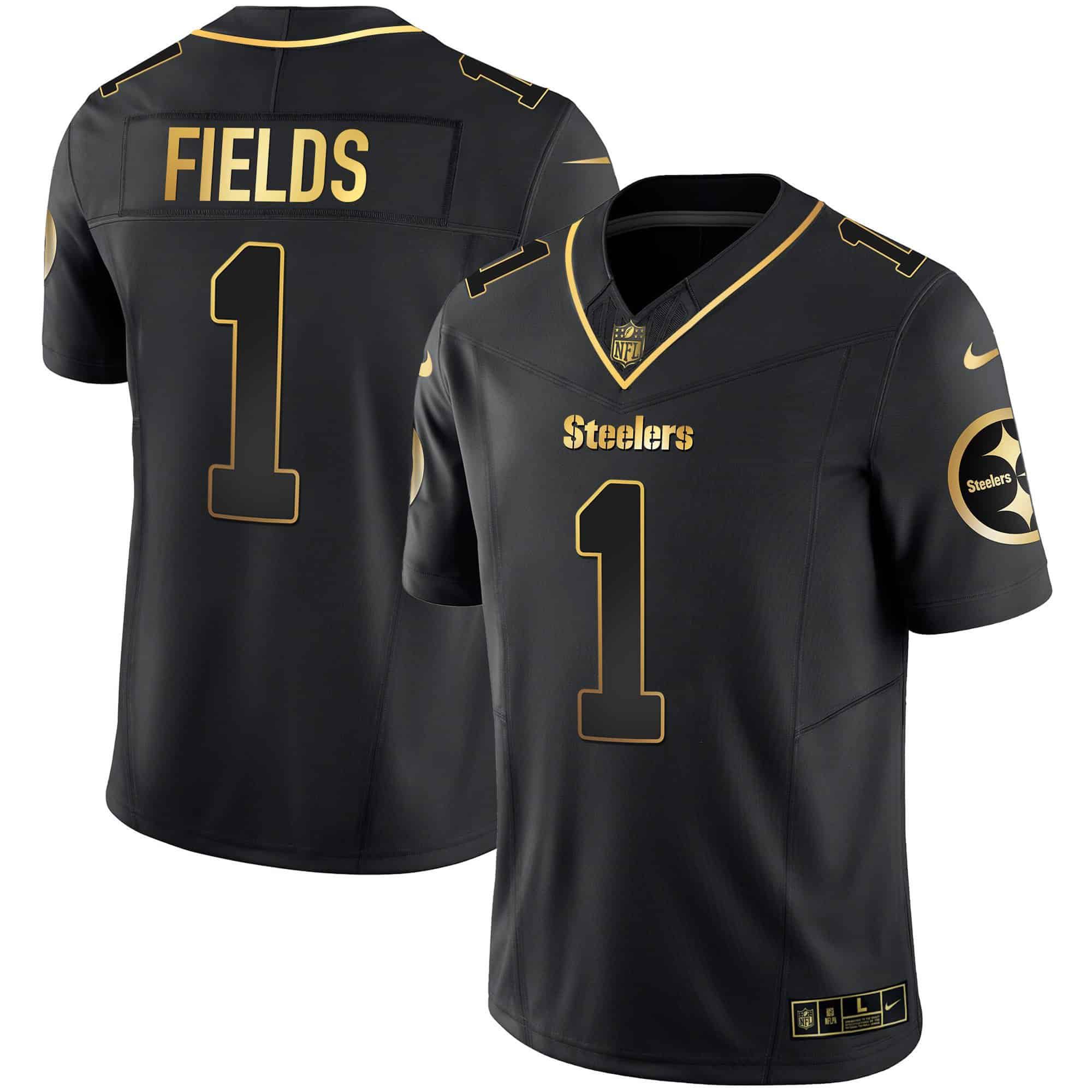 Men Pittsburgh Steelers #1 Fields Black Gold 2024 Nike Vapor Limited NFL Jersey style 2->customized nfl jersey->Custom Jersey